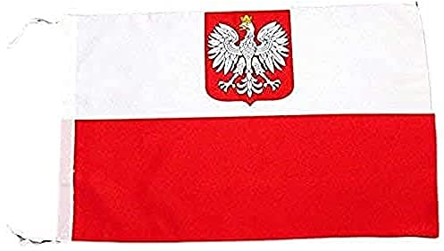AZ FLAG Bandera de Polonia con Aguila 45x30cm - BANDERINA POLACA con Armas 30 x 45 cm cordeles