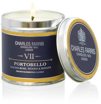 Charles Farris Portobello Scented Luxury Tin Candle - Golden Rose, Pomegranate & Davana - Hand-Poured in England - 40 Hours+ Burn Time