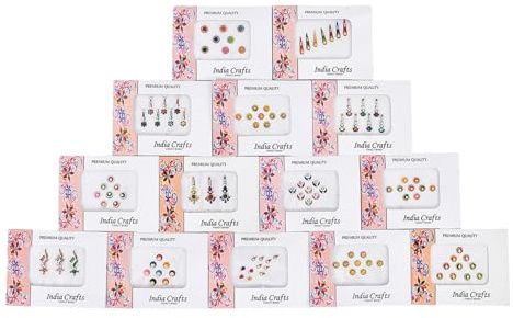 12 Combo Bindi Packs All in One- Multicolored Face Jewels Bindi Stickers Indian Forehead Tika