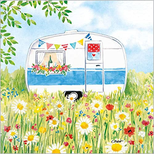 20 Serviette Caravan Camping im Sommer 33x33 cm, 3-lagig, 1/4 gefaltet auf 16,5x16,5 cm