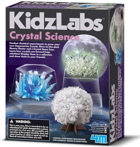 4M KidzLabs Crystal Growing Kit, Aquamarine, Glow Quartz & Snow Tree