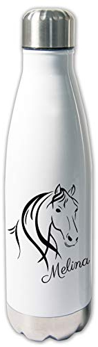 Thermoskanne mit Name Pferd, Thermosflasche warm und kalt, Geschenk Reiten, Trinkflasche Reiterhof, Mädchen, Frauen
