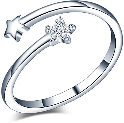 Yumilok Damen-Ring Einstellbar Jahrestag Ring Sterne Partnerringe Fingerring Midi Ring Vertrauensring 925 Sterling Silber für Frauen Mädchen