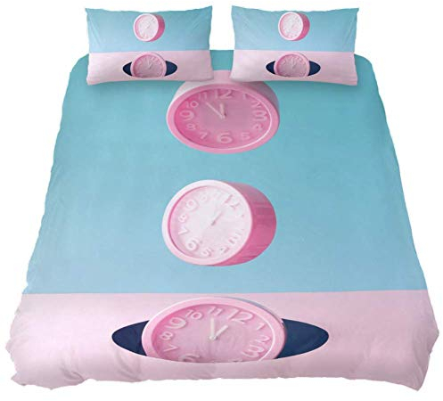 Eslifey Bettwäsche-Set mit Wanduhren, weich, 3-teilig, 150 x 200 cm, Rosa, Chemisches Gewebe, Mehrfarbig, Twin 59 x 79/19 x 29 in