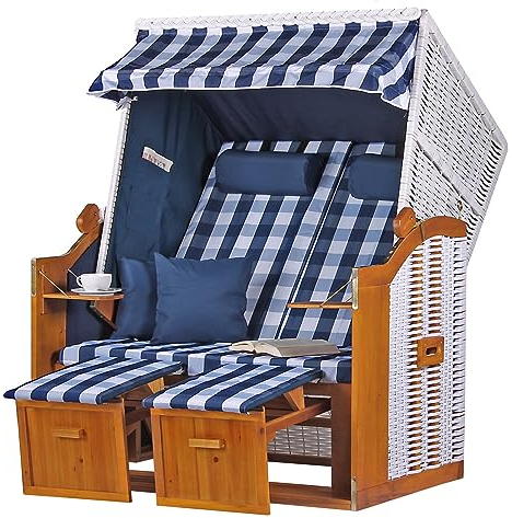 bene living Strandkorb Ostsee - karo/blau - PE weiß