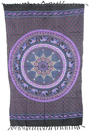 Sarong Pareo Mandala Elefant V violett-blau große Auswahl schönste Farben/Wickelrock Strandtuch Sauna-Tuch Wickelkleid Schal Wickeltuch Bademode Freizeitmode Sommermode/aus 100% Viskose
