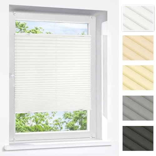 Victoria M. Praktica Plissee ohne Bohren, zum Klemmen Sichtschutz Fenster, Sonnenschutz, Polyesterstoff, 35 x 100 cm, Weiß