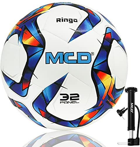 MCD SPORTS Football - Size 3, 4 & 5, Lightweight Soccer Ball for Boys, Girls, Kids & Adults (X-Ringo White with Pump, 5)
