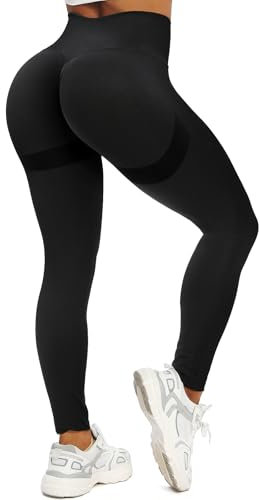 FITTOO Scrunch Butt Leggings Damen Hohe Taille Sportleggings Push Up Boom Booty Yoga Pants Für Sports Gym Workout Fitness Schwarz S