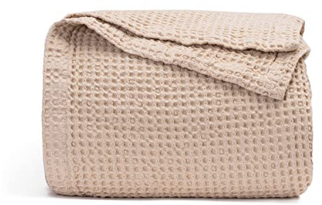 Bio-Baumwolle Zwillings-Decke leicht – Baumwolle Waffelgewebe Decke von Twin Größe für Bett Kleinkinder, Jugendliche & Erwachsene atmungsaktiv, weiche 172,7 x 233,7 cm (Elfenbein)