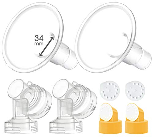 Maymom 34 mm 2X Two-Piece Breastshield, 2X Base Connector w/Valve and Membrane Compatible with Medela Breast Pumps; X-Large Shield