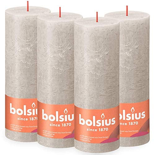Bolsius Rustik Stumpenkerzen - Hellgrau - 4 Stück - 19 x 7 cm- Dekorative Haushaltkerzen - Länge Brenndauer 85 Stunden - Unparfümierte - Natürliches Pflanzenwachs - Ohne Palmöl