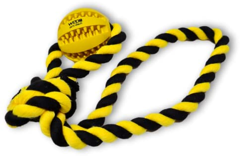 WEPO Wurfball für Hunde - Ø 5cm - Kleine Hunde Spielzeug - Dog Toys - Kauspielzeug Hund - Ball mit Seil für Hunde aus Naturkautschuk mit Zahnpflegefunktion - Zum Reißen und Zerren