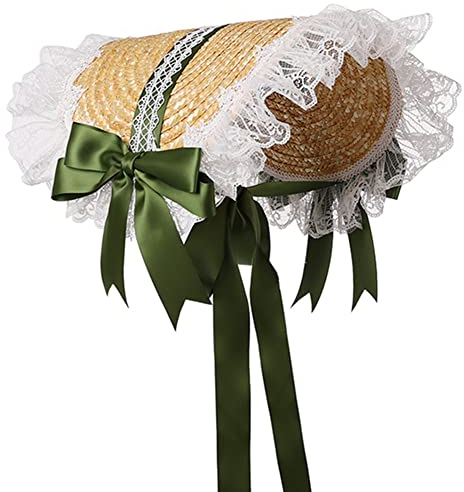 COSDREAMER Femme Chapeau de Soleil Style Victorien avec nœuds en Paille Rouge Tea Party Sun Cap (Vert Clair)