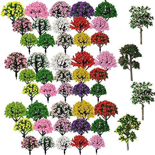 Cayway 49 Stück Modellbau Bäume Mixed Bäume Modellbau, 5~8CM Mixed Bunt Modell Baum Zug Bäume Kunststoff Modell Bäume für DIY Landschaft Gartendeko, Modelllandschaft