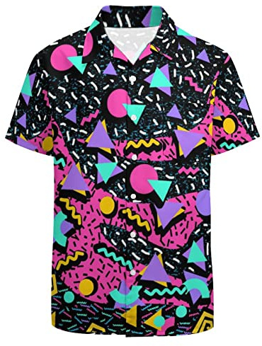 LARSD Chemise à boutons années 80 pour homme - Style rétro années 90 - Style rétro hawaïen - Pour fête disco