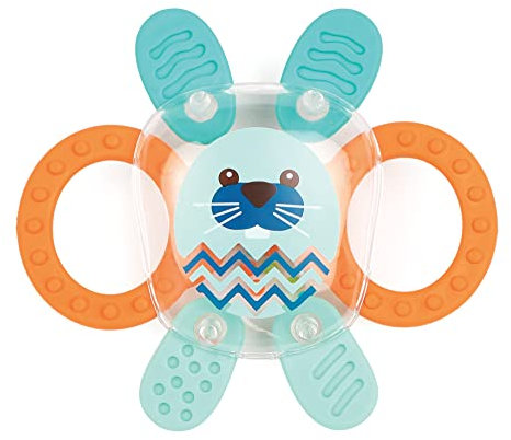 LUDI - Hochet Lapin - Jouet Sensoriel pour Bébé - Anneaux de dentition - Stimule la Motricité Fine - Souple et Billes colorées - Dès 3 mois