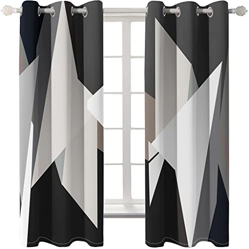 Xisnuient Rideaux Occultants De Salon Chambre à Coucher avec ?illets 2 Panneaux, Isolation De Rideau en Marbre Noir Gris Or, Rideaux Triangle Géométrique Noir Et Blanc Plume Rose (Gris,140x180 cm)