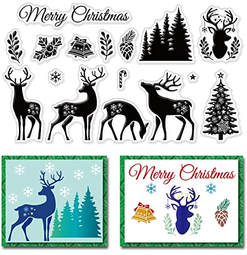 craspire Klarer Weihnachtsstempel, Elch, Mistel, Tannenzapfen, Schneeflocke, Hirsch, Silikonstempel, Siegel, Transparente Gummistempel Für Weihnachtskarten, Dekoration, DIY, Scrapbooking, Dekor