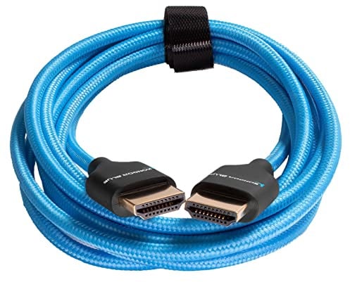 KONDOR BLUE 4K HDMI to HDMI Thin Long Straight Braided Cable for On-Camera Monitors, Capture Cards + More | 4K/60hz | 18Gbps 3D HDR MetaData | 7' Foot | Blue