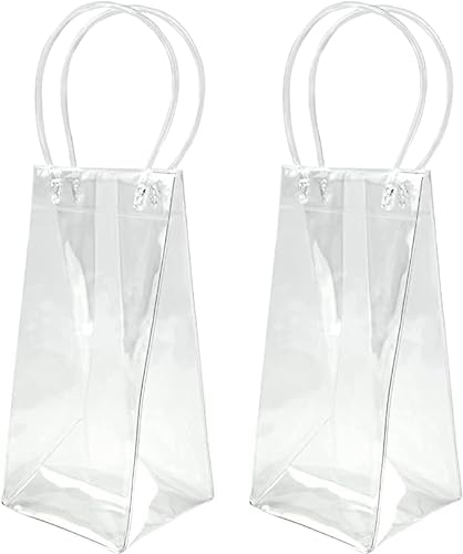 Sac de Vin de Glace,2 Pcs Transparent Pliable Pochette à Vin Refroidisseur Pochettes à Vin en PVC pour Champagne Bière Froide Vin Blanc Boissons Réfrigérées