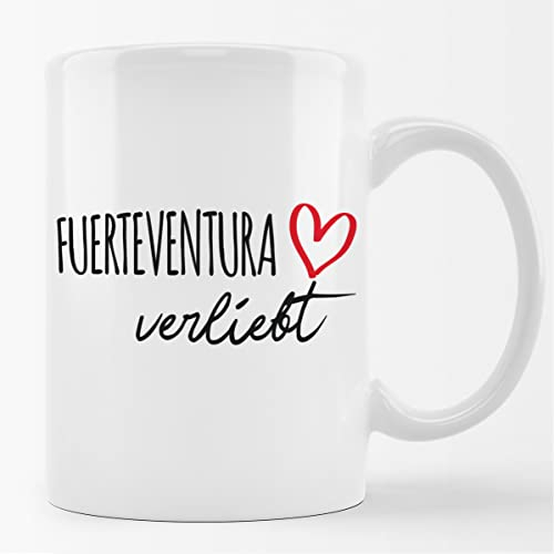 huuraa Kaffeetasse Fuerteventura verliebt Geschenk Tasse Weiß 330ml Fuerteventura Geschenkidee