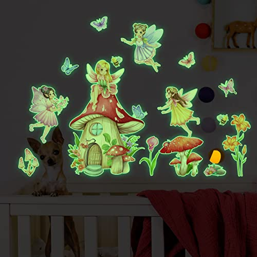 HGDESIGN® Wandtattoo Leuchtend Wandaufkleber Leuchtsticker Fee Elfe Pilz Wandsticker Wandbild Kinderzimmer Babyzimmer Schlafzimmer Kind Baby Mädchen Wanddeko (A)
