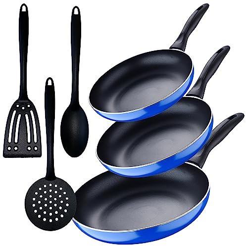 San Ignacio Set 3pc sarten (16+20+24cm) aluminio prensado, inducción, azul Navy Paradise con Set 3pcs utensilios de cocina