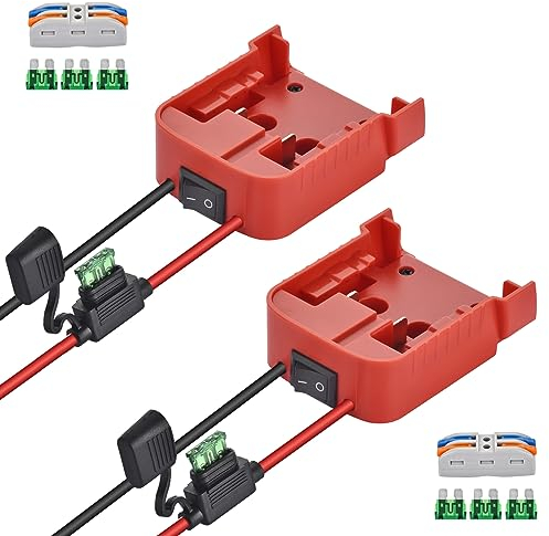 2 Pack Power Adapter Wheel Compatible with Milwaukee M18,18V Power Battery Wheel Conversion Kit with Switch, Fuse & Wire Terminals, 12AWG Wire, Power Connector for DIY Rc Car Toys and Robotics