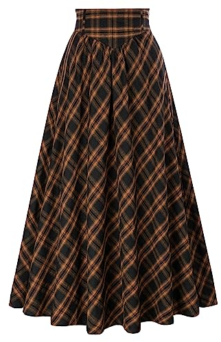 Weihnachten Mittelalter Rock Rockabilly Swing mit Taschen Winter Plaid Skirt Gelb Schwarz Plaid S