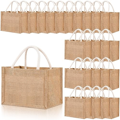 Cunno 24 Stück Jute-Tragetaschen, Mini-Jute, wiederverwendbare Tasche mit Griffen, klein, blanko, Segeltuch, Geschenkbeutel, wasserdicht, für Hochzeit, Strand, DIY, Hauptsächlich Khaki, Einheitsgröße