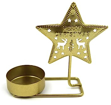 ISAKEN Kerzenhalter aus Metall im Weihnachten Design, Dekorativer Kerzenständer Rentier Stern Weihnachtsbaum Kerzenleuchter Metall Teelichthalter Kerzen Deko für Party Weihnachten Tisch Mantel Kamin