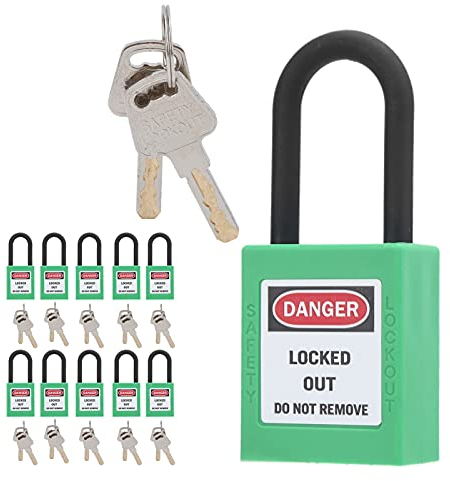 Juego de 10 candados de seguridad de 1,5 pulgadas, bloqueo de seguridad, aislamiento de nailon, candado loto, cerradura eléctrica, estación Tagout (verde)