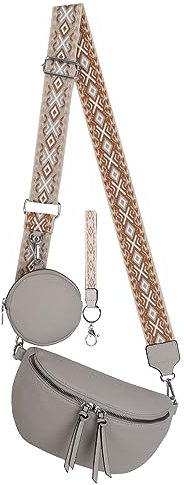 Bauchtasche Umhängetasche Crossbody-Bag Hüfttasche Kunstleder Italy-Design (L.Grey)
