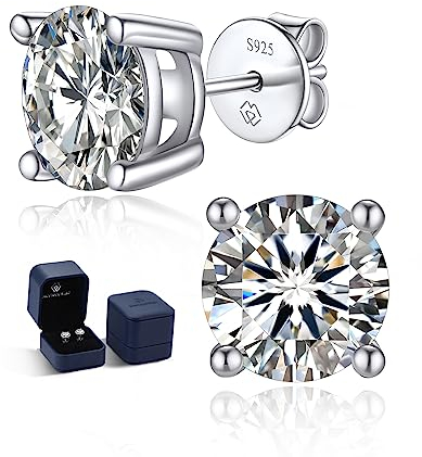 MomentWish Ohrringe Silber 925, 4 Karat/8 mm Moissanite Diamant Ohrringe Damen Echt Hypoallergene Stecker Schmuck Geschenk für Damen-4 Prong