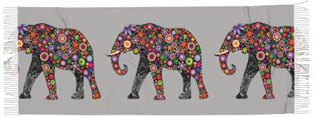 LAMAME Schöner Schal mit Elefantenmuster, Fransen, Kaschmir, großer Schal, Fröhlicher Elefant, One size
