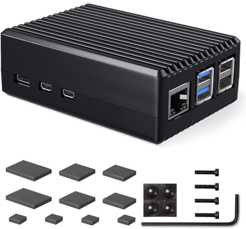 Miuzei Raspberry Pi 5 Metal Case with 4 Heatsinks, Cooler Fan, Aluminium Case, Passive Cooling Heat, for Raspberry 5 Model B 8GB/4GB Only