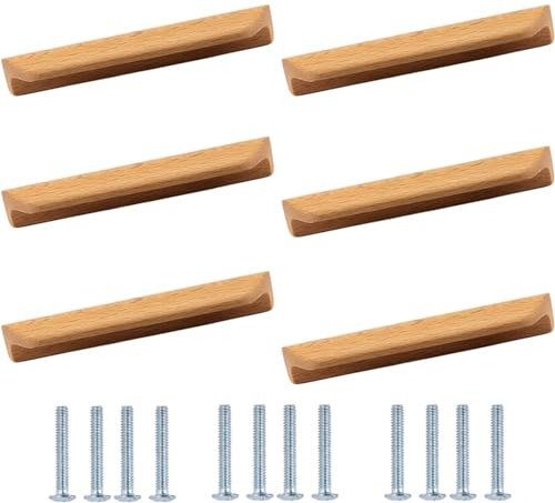 PILYON Möbel Griffe Für Küchenschränke Massivholzgriffe,Schranktürgriffe In Massivholzfarbe,Schrankgriffe Aus Holz,Schrankschubladengriffe Aus Holz,Buche,224mm,6Stück