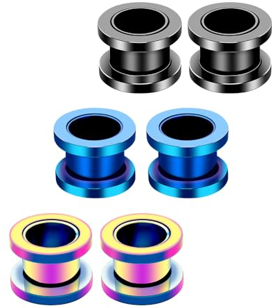 Decentraland Schwarze Blaue Farbe 3-Paar 316L Edelstahl O Ohrmessgeräte Tunnel Ohren Schraubverschluss Körperpiercing-Schmuck 0g(8mm)