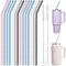 NiHome 14 Stück Silikon Strohhalme Wiederverwendbar für Stanley 40oz 30oz Tumbler - 35,5 cm Extra Lange Flexibel Zuschneidbare Trinkhalme für Große Wasserflaschen - mit 2 Reinigungsbürsten (Macaron)