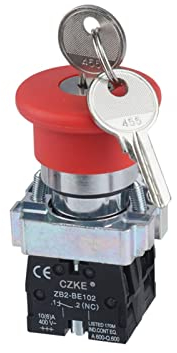 KLVN LAY5-BS145 Pulsador de Parada de Emergencia con Llave Cabeza de Seta Interruptor pulsador de 40 mm 2NO 2NC