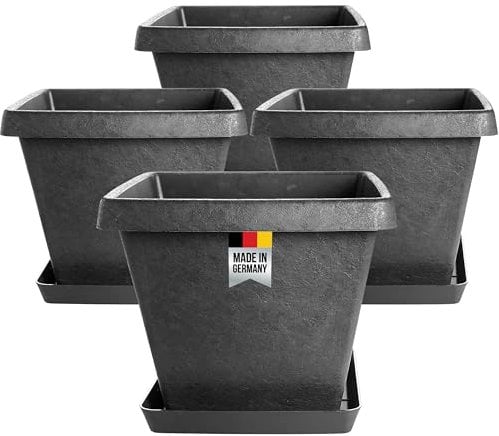 2friends Premium 4er-Set Pflanzkübel 40x40 - Eleganter Blumenkübel in Stein-Optik, Blumentopf eckig, Robust & Frostsicher, Blumentopf eckig Kunststoff 40x40, Made in Germany