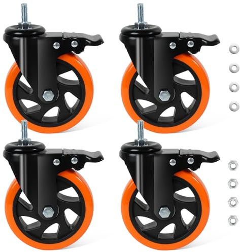 BAOLIHUI Ruote per Carrello 10mm×25mm(3/8-16UNC) con Perno Filettato ¢125mm Ruote per Mobili Ruote per Carichi Pesanti Carico 700kg Arancione