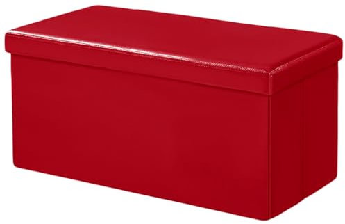 Bluemoon Bedding Storage Ottoman, Padded Foldable Bench, Chest with Lid, Ottoman Storage Box Faux Leather Folding Footstool Rest Seat Storage Hallway, Living Room, (Red, Large 76 x 38 x 38 cm)