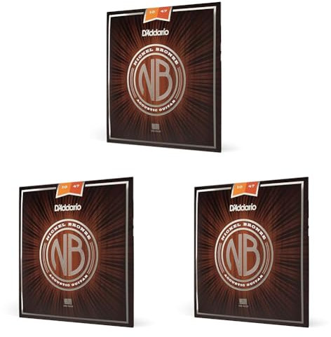 D'Addario Cuerdas Guitarra Acustica | Cuerdas de Guitarra | Cuerdas de Guitarra Acustica | NB1047 - Juego de cuerdas acústicas, Extra Light 10-47 (Paquete de 3)
