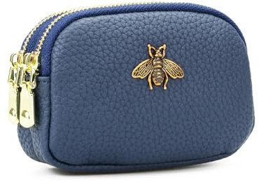 QIUTIMIY Borsa piccola in pelle da donna Portamonete portamonete con doppia tasca con cerniera con portachiavi,Blu