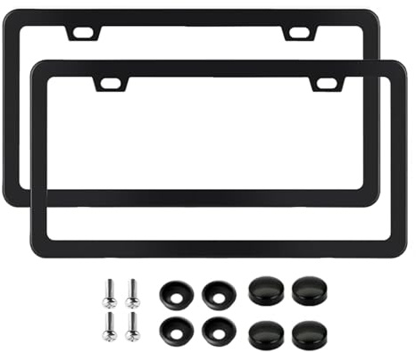 Fashion Matte Black License Plate Frame Super Thin Exclusive License Plate Covers Weatherproof License Plate Holder for Women (2 Black Frames)