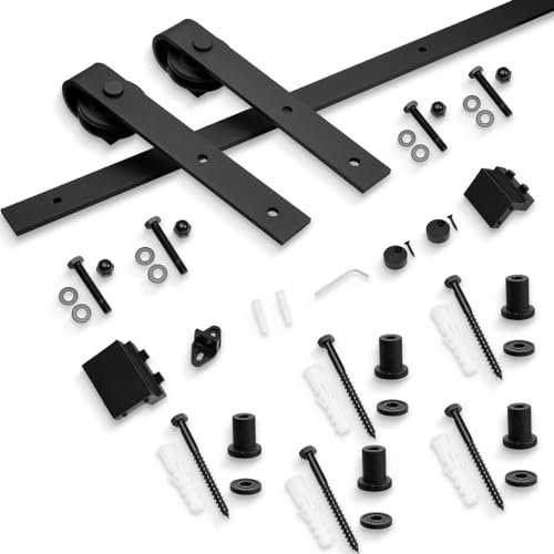 6.6 ft/200cm Sliding Door Track, Black Barn Door Hardware Kit, Sliding Wood Door Kit, 200cm Roller Door Hardware (6.6FT/200CM)
