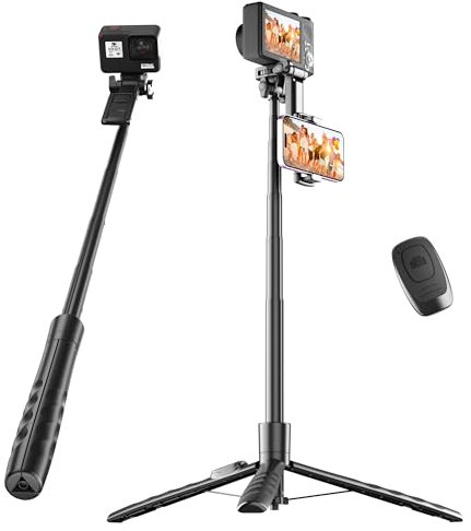 71 Compact Phone Tripod for Cellphone, GoPro, Camera, Foldable Selfie Stick with Remote for iPhone, Versatile Tripod Stand with 1/4 Screw & Cold Shoe for Video Recording, Vlog, Stream