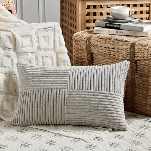 FDTERN 1 Stück Neutral Grau Kissenbezug 50x70 cm Weich Kordsamt Kissenbezüge Kissenhülle Dekokissenbezug Sofakissen Dekokissen Boho Deko für Sofa Schlafzimmer Wohnzimmer Balkon (Ohne Kissenfüllung)